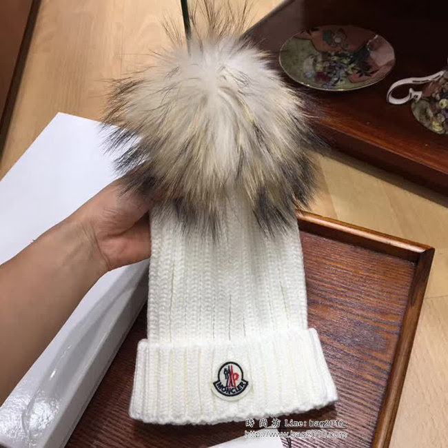 MONCIER蒙口 原單兔絨+羊絨配狐狸毛球百搭款帽子 情侶款 LLWJ8028